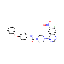 O=C(Nc1ccc(Oc2ccccc2)cc1)N1CCN(c2ncnc3cc(Cl)c([N+](=O)[O-])cc23)CC1 ZINC000013538375