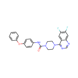 O=C(Nc1ccc(Oc2ccccc2)cc1)N1CCN(c2ncnc3cc(F)c(F)cc23)CC1 ZINC000013538372