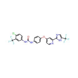 O=C(Nc1ccc(Oc2ccnc(-c3ncc(C(F)(F)F)[nH]3)c2)cc1)Nc1ccc(Cl)c(C(F)(F)F)c1 ZINC000084653249