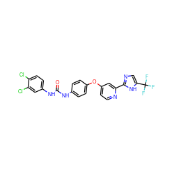 O=C(Nc1ccc(Oc2ccnc(-c3ncc(C(F)(F)F)[nH]3)c2)cc1)Nc1ccc(Cl)c(Cl)c1 ZINC000084654701