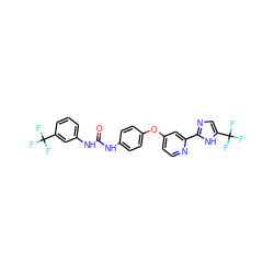 O=C(Nc1ccc(Oc2ccnc(-c3ncc(C(F)(F)F)[nH]3)c2)cc1)Nc1cccc(C(F)(F)F)c1 ZINC000084653247