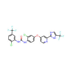 O=C(Nc1ccc(Oc2ccnc(-c3ncc(C(F)(F)F)[nH]3)c2)cc1Cl)Nc1cc(C(F)(F)F)ccc1Cl ZINC000084756692