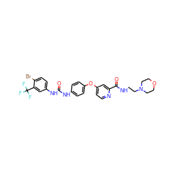 O=C(Nc1ccc(Oc2ccnc(C(=O)NCCN3CCOCC3)c2)cc1)Nc1ccc(Br)c(C(F)(F)F)c1 ZINC000027873125