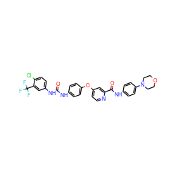 O=C(Nc1ccc(Oc2ccnc(C(=O)Nc3ccc(N4CCOCC4)cc3)c2)cc1)Nc1ccc(Cl)c(C(F)(F)F)c1 ZINC000044305393