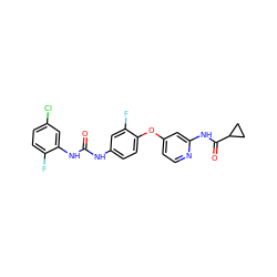 O=C(Nc1ccc(Oc2ccnc(NC(=O)C3CC3)c2)c(F)c1)Nc1cc(Cl)ccc1F ZINC001772641206