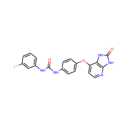 O=C(Nc1ccc(Oc2ccnc3[nH]c(=O)[nH]c23)cc1)Nc1cccc(F)c1 ZINC000040939514