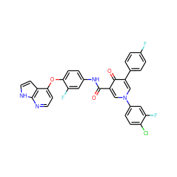 O=C(Nc1ccc(Oc2ccnc3[nH]ccc23)c(F)c1)c1cn(-c2ccc(Cl)c(F)c2)cc(-c2ccc(F)cc2)c1=O ZINC000042802942