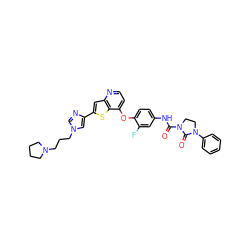 O=C(Nc1ccc(Oc2ccnc3cc(-c4cn(CCCN5CCCC5)cn4)sc23)c(F)c1)N1CCN(c2ccccc2)C1=O ZINC000044350645