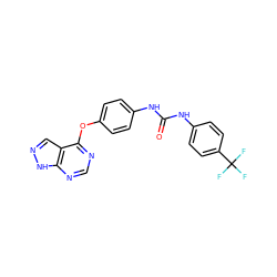 O=C(Nc1ccc(Oc2ncnc3[nH]ncc23)cc1)Nc1ccc(C(F)(F)F)cc1 ZINC000095586150