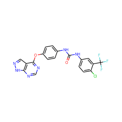 O=C(Nc1ccc(Oc2ncnc3[nH]ncc23)cc1)Nc1ccc(Cl)c(C(F)(F)F)c1 ZINC000095589656