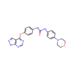 O=C(Nc1ccc(Oc2ncnc3[nH]ncc23)cc1)Nc1ccc(N2CCOCC2)cc1 ZINC000095586268