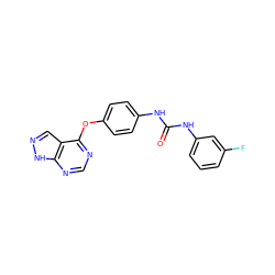 O=C(Nc1ccc(Oc2ncnc3[nH]ncc23)cc1)Nc1cccc(F)c1 ZINC000095586935