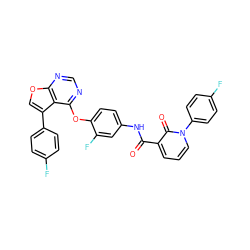 O=C(Nc1ccc(Oc2ncnc3occ(-c4ccc(F)cc4)c23)c(F)c1)c1cccn(-c2ccc(F)cc2)c1=O ZINC000072112466