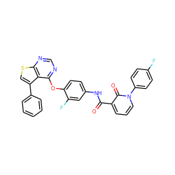 O=C(Nc1ccc(Oc2ncnc3scc(-c4ccccc4)c23)c(F)c1)c1cccn(-c2ccc(F)cc2)c1=O ZINC000072112041