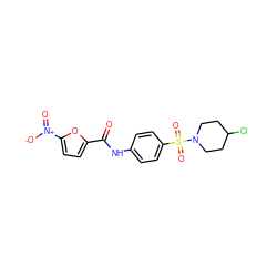 O=C(Nc1ccc(S(=O)(=O)N2CCC(Cl)CC2)cc1)c1ccc([N+](=O)[O-])o1 ZINC000198852097