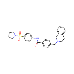 O=C(Nc1ccc(S(=O)(=O)N2CCCC2)cc1)c1ccc(CN2CCc3ccccc3C2)cc1 ZINC000020027017