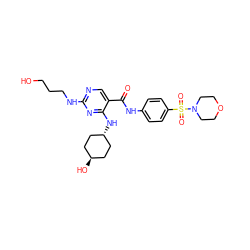 O=C(Nc1ccc(S(=O)(=O)N2CCOCC2)cc1)c1cnc(NCCCO)nc1N[C@H]1CC[C@H](O)CC1 ZINC000261129166