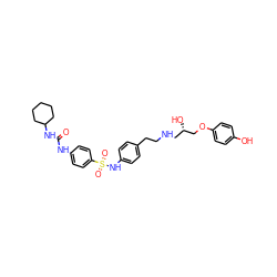 O=C(Nc1ccc(S(=O)(=O)Nc2ccc(CCNC[C@H](O)COc3ccc(O)cc3)cc2)cc1)NC1CCCCC1 ZINC000034801579