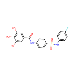 O=C(Nc1ccc(S(=O)(=O)Nc2ccc(F)cc2)cc1)c1cc(O)c(O)c(O)c1 ZINC000043016556