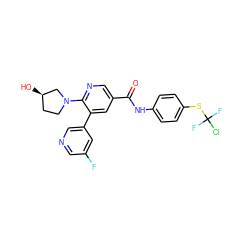 O=C(Nc1ccc(SC(F)(F)Cl)cc1)c1cnc(N2CC[C@@H](O)C2)c(-c2cncc(F)c2)c1 ZINC001772625137