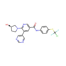 O=C(Nc1ccc(SC(F)(F)Cl)cc1)c1cnc(N2CC[C@@H](O)C2)c(-c2cncnc2)c1 ZINC001772634016