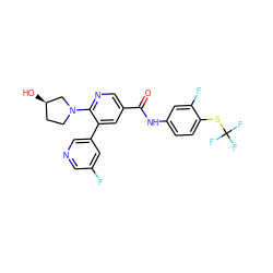 O=C(Nc1ccc(SC(F)(F)F)c(F)c1)c1cnc(N2CC[C@@H](O)C2)c(-c2cncc(F)c2)c1 ZINC001772584739