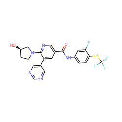 O=C(Nc1ccc(SC(F)(F)F)c(F)c1)c1cnc(N2CC[C@@H](O)C2)c(-c2cncnc2)c1 ZINC001772636821