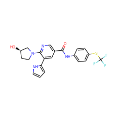 O=C(Nc1ccc(SC(F)(F)F)cc1)c1cnc(N2CC[C@@H](O)C2)c(-c2ccc[nH]2)c1 ZINC000224444448