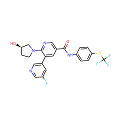 O=C(Nc1ccc(SC(F)(F)F)cc1)c1cnc(N2CC[C@@H](O)C2)c(-c2cncc(F)c2)c1 ZINC001772589444