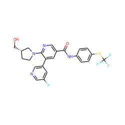 O=C(Nc1ccc(SC(F)(F)F)cc1)c1cnc(N2CC[C@H](CO)C2)c(-c2cncc(F)c2)c1 ZINC001772634121