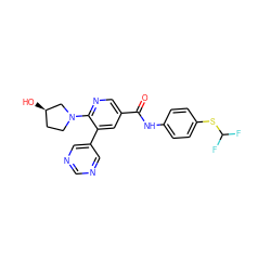 O=C(Nc1ccc(SC(F)F)cc1)c1cnc(N2CC[C@@H](O)C2)c(-c2cncnc2)c1 ZINC000224429428