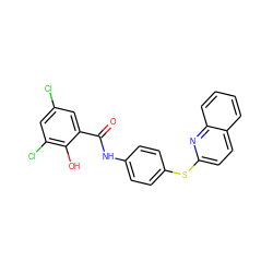 O=C(Nc1ccc(Sc2ccc3ccccc3n2)cc1)c1cc(Cl)cc(Cl)c1O ZINC000026568135