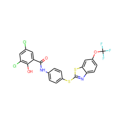 O=C(Nc1ccc(Sc2nc3ccc(OC(F)(F)F)cc3s2)cc1)c1cc(Cl)cc(Cl)c1O ZINC000026507685