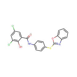 O=C(Nc1ccc(Sc2nc3ccccc3o2)cc1)c1cc(Cl)cc(Cl)c1O ZINC000026507153