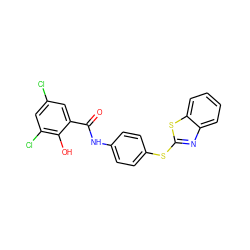 O=C(Nc1ccc(Sc2nc3ccccc3s2)cc1)c1cc(Cl)cc(Cl)c1O ZINC000026570979