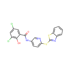 O=C(Nc1ccc(Sc2nc3ccccc3s2)nc1)c1cc(Cl)cc(Cl)c1O ZINC000026506612