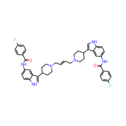 O=C(Nc1ccc2[nH]cc(C3CCN(C/C=C/CN4CCC(c5c[nH]c6ccc(NC(=O)c7ccc(F)cc7)cc56)CC4)CC3)c2c1)c1ccc(F)cc1 ZINC000049833494