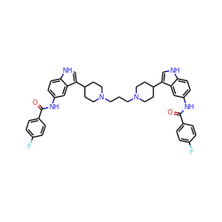 O=C(Nc1ccc2[nH]cc(C3CCN(CCCN4CCC(c5c[nH]c6ccc(NC(=O)c7ccc(F)cc7)cc56)CC4)CC3)c2c1)c1ccc(F)cc1 ZINC000049898140