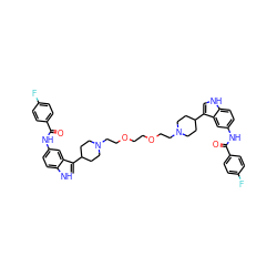 O=C(Nc1ccc2[nH]cc(C3CCN(CCOCCOCCN4CCC(c5c[nH]c6ccc(NC(=O)c7ccc(F)cc7)cc56)CC4)CC3)c2c1)c1ccc(F)cc1 ZINC000095540389