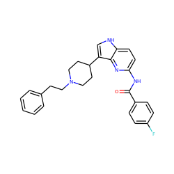 O=C(Nc1ccc2[nH]cc(C3CCN(CCc4ccccc4)CC3)c2n1)c1ccc(F)cc1 ZINC000013523805