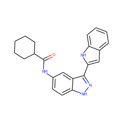 O=C(Nc1ccc2[nH]nc(-c3cc4ccccc4[nH]3)c2c1)C1CCCCC1 ZINC000066112972