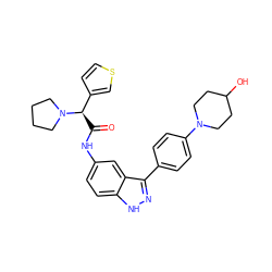 O=C(Nc1ccc2[nH]nc(-c3ccc(N4CCC(O)CC4)cc3)c2c1)[C@H](c1ccsc1)N1CCCC1 ZINC000146836881