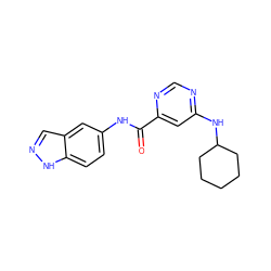 O=C(Nc1ccc2[nH]ncc2c1)c1cc(NC2CCCCC2)ncn1 ZINC000049054962