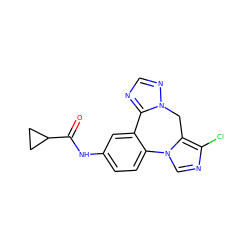 O=C(Nc1ccc2c(c1)-c1ncnn1Cc1c(Cl)ncn1-2)C1CC1 ZINC000038266840