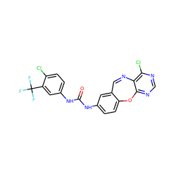 O=C(Nc1ccc2c(c1)C=Nc1c(Cl)ncnc1O2)Nc1ccc(Cl)c(C(F)(F)F)c1 ZINC000028564748