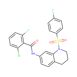 O=C(Nc1ccc2c(c1)N(S(=O)(=O)c1ccc(F)cc1)CCC2)c1c(F)cccc1Cl ZINC000009569440