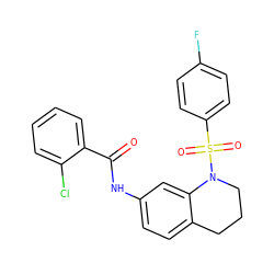 O=C(Nc1ccc2c(c1)N(S(=O)(=O)c1ccc(F)cc1)CCC2)c1ccccc1Cl ZINC000009569432