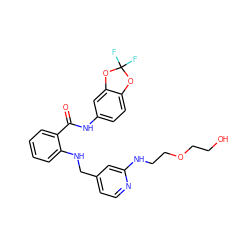 O=C(Nc1ccc2c(c1)OC(F)(F)O2)c1ccccc1NCc1ccnc(NCCOCCO)c1 ZINC000028951809