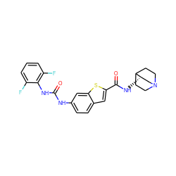 O=C(Nc1ccc2cc(C(=O)N[C@H]3CN4CCC3CC4)sc2c1)Nc1c(F)cccc1F ZINC000003938423