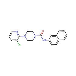 O=C(Nc1ccc2ccccc2c1)N1CCN(c2ncccc2Cl)CC1 ZINC000013553822